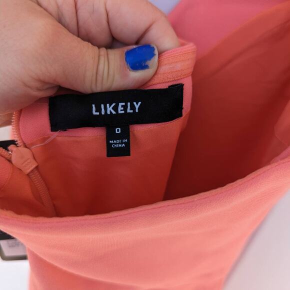 NEW LIKELY Rudina Gown Coral Halter Prom Dress Maxi Leg Slit V-Neck Orange 0 - Picture 5 of 7